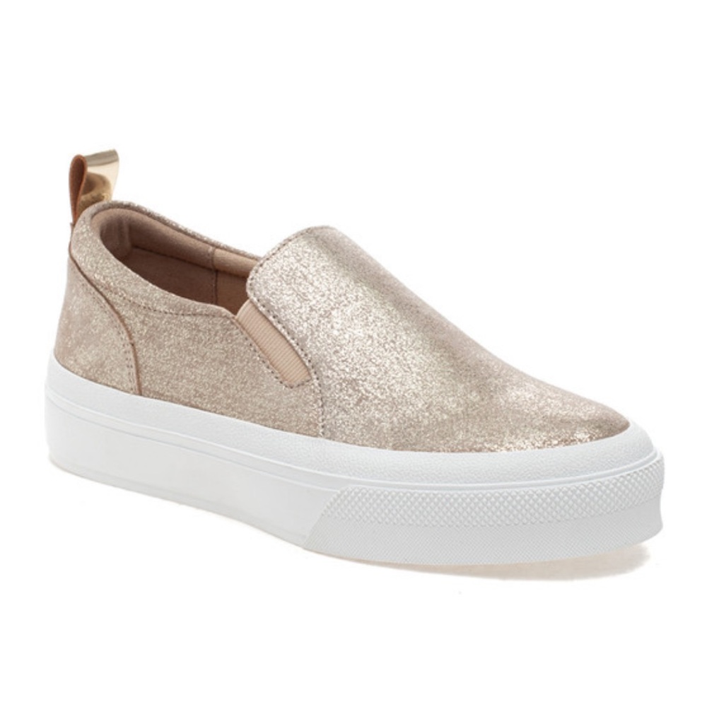 NWT J/SLIDES GIA Light Gold Metallic Suede Sneaker - Picture 2 of 14